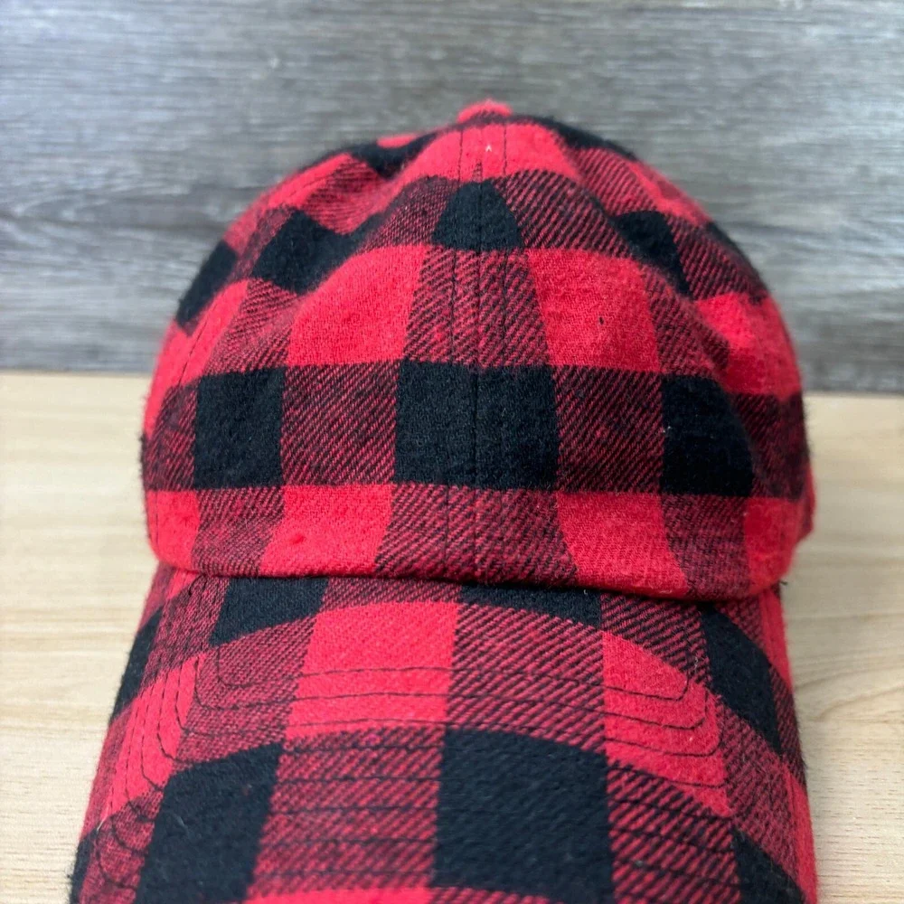 Flannel Hat Cap Strap Back Womens Red Black Plaid‎ Outdoors One Size Adjustable